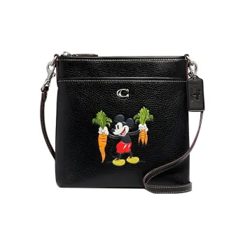 COACH Disney, Collaboration Kitt Cow Leather Shoulder Bag, Crossbody Bag Small Size Women's Black