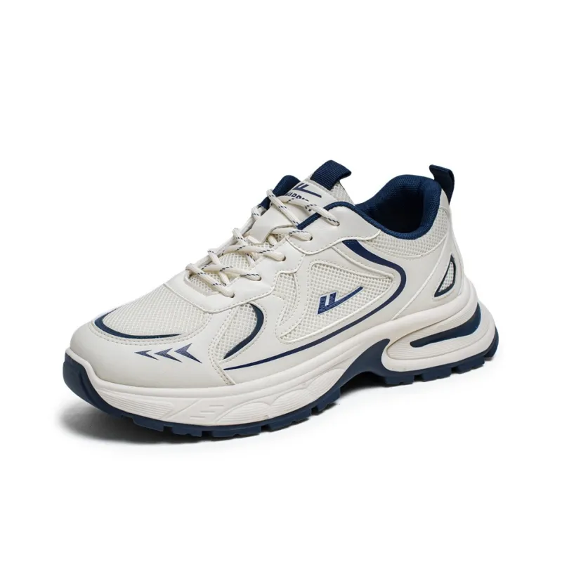 Warrior Slip Resistant, Abrasion Resistant, Breathable Low Top Chunky Sneakers Men's Beige Dark Blue-1