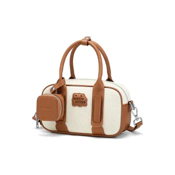 MAKEUP KITTEN Canvas With Synthetic Leather Shoulder Bag Crossbody Bag Handbag Women's Beige & Brown