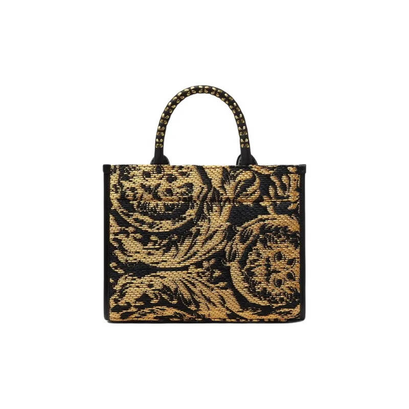 FANSIZHE Barocco Viscose Tote Bag, Shopping Bag, Shoulder Bag, Handbag Trumpets Women's Black & Gold-2