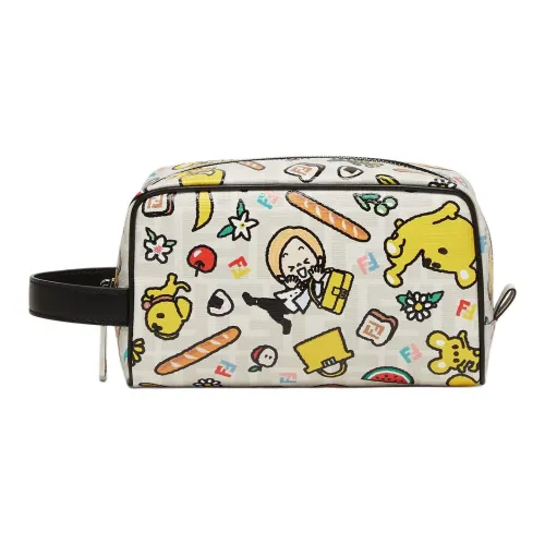 FENDI Baguette Polyurethane Makeup Bag Small Size Unisex White & Multicolor