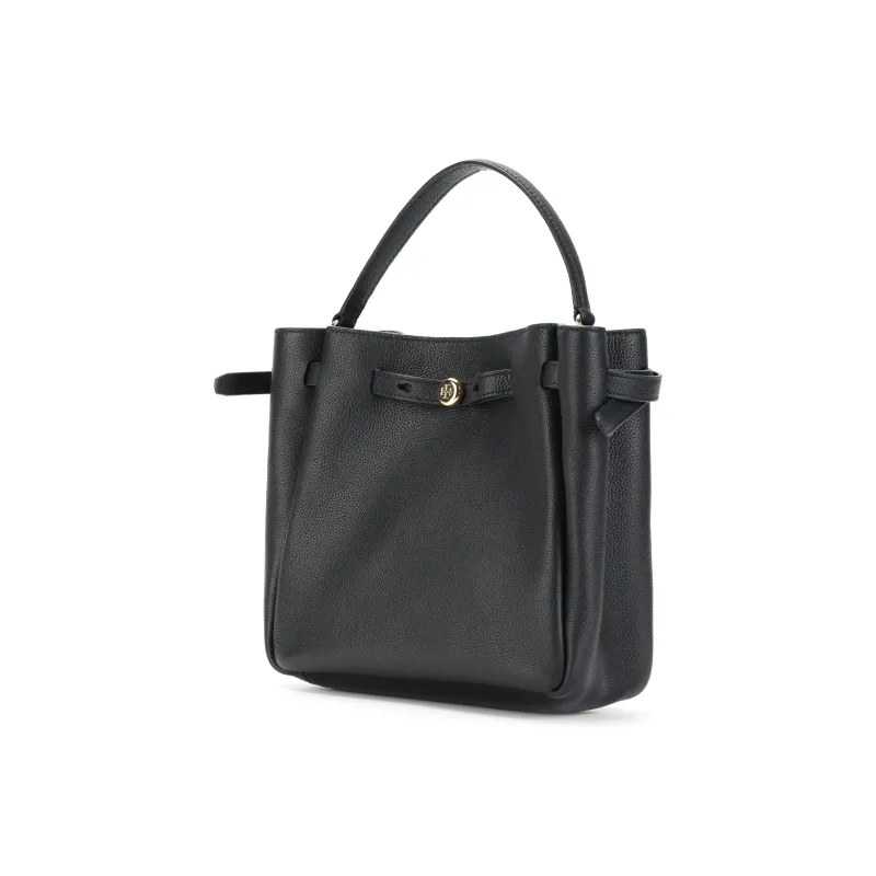 TORY BURCH Romy Bucket Litchi Grain Leather Bucket Bag, Shoulder Bag, Crossbody Bag, Handbag Small Size Women's Black-1