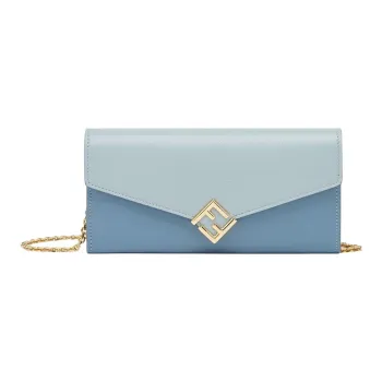 FENDI FF Diamonds Series Calfskin One Shoulder Wallet Women's Light Blue