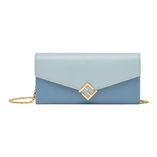 FENDI FF Diamonds Series Calfskin One Shoulder Wallet Women's Light Blue