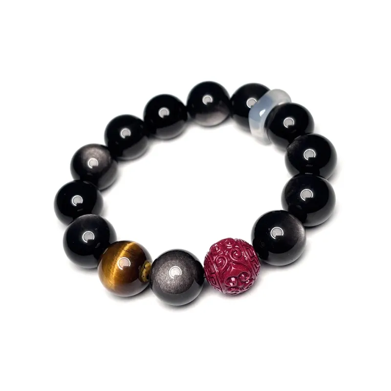 MOUNTAINS AND MANS Obsidian Luxury Good Luck Beaded Bracelet Men's-1