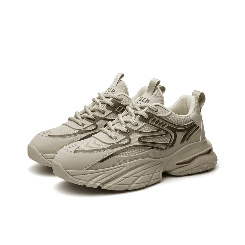 JEEP SPIRIT Cushioning Slip Resistant Height Increasing Low Top Chunky Sneakers Men's Light Sandy-2
