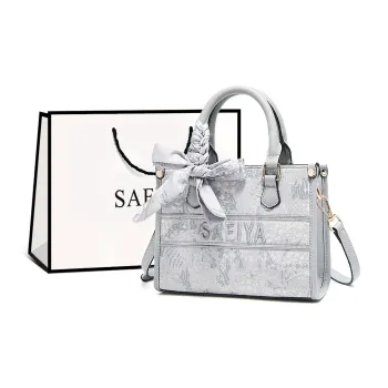 Safiya Synthetic Leather Fashion Trend Handbag Small Size Women's Silver Gray/White/Pink