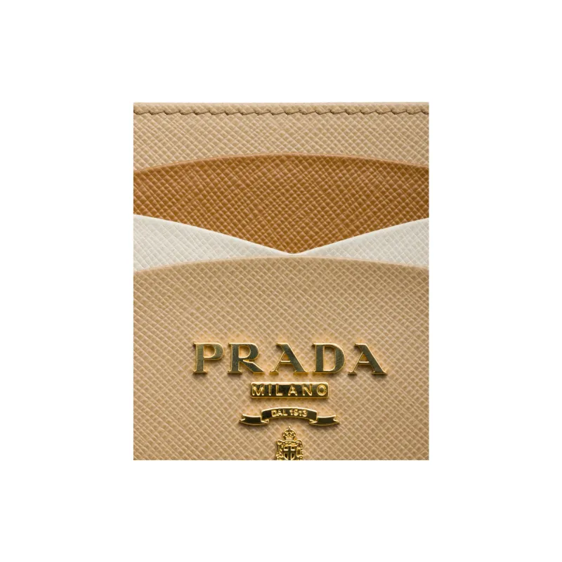 PRADA Saffiano Calfskin Card Holder Women's Sand With Caramel Candy-2
