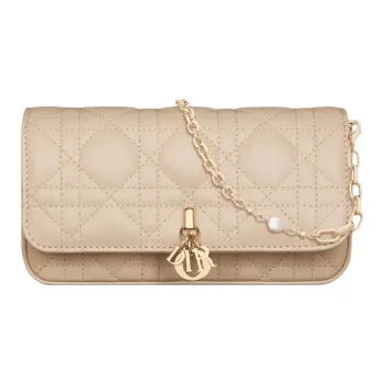 DIOR My Dior Sheepskin Cell Phone Pouch, Shoulder Bag Women's Beige