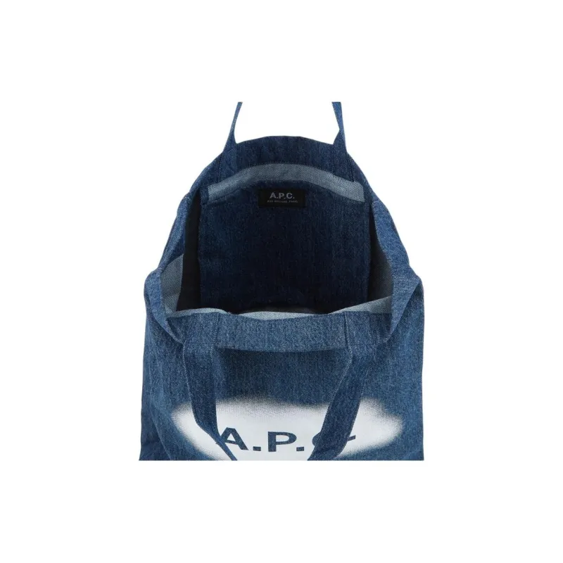 A.P.C . Logo Printed Denim Top Handle Bag-7