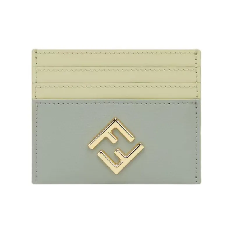 FENDI FF Diamonds Series Calfskin Card Holder Women's Green-0