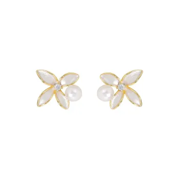 Old Fu Gold Pearl Stud Earrings Women's