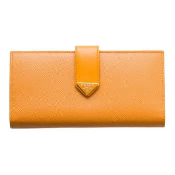 PRADA Smooth Leather Wallet Large Size Women's Amber