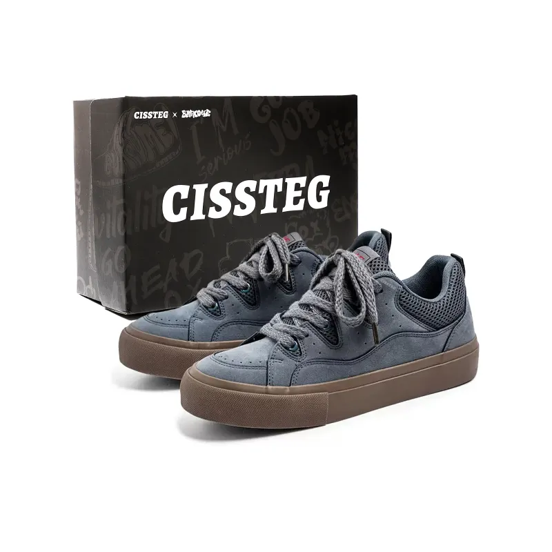 CISSTEG Slip Resistant Shock Absorbers Low Top Skateboard Shoes Men's Denim Blue-10