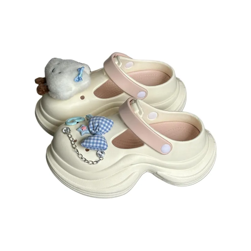 Yu Pu 7cm Clogs Height Increasing Platform Cute Closed Toe Slippers Spring Summer Breathable Slip Resistant-6