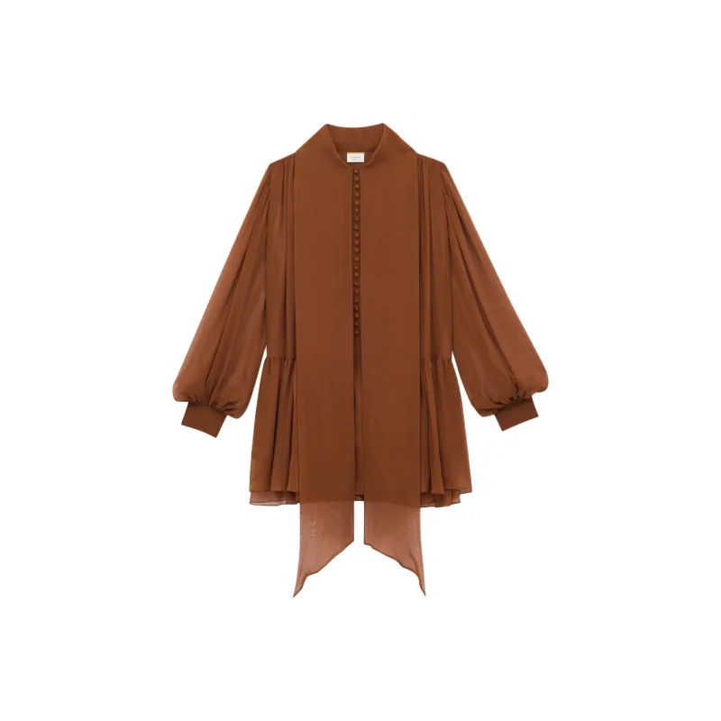 SAINT LAURENT Long Sleeved Dress Women's Brown-2