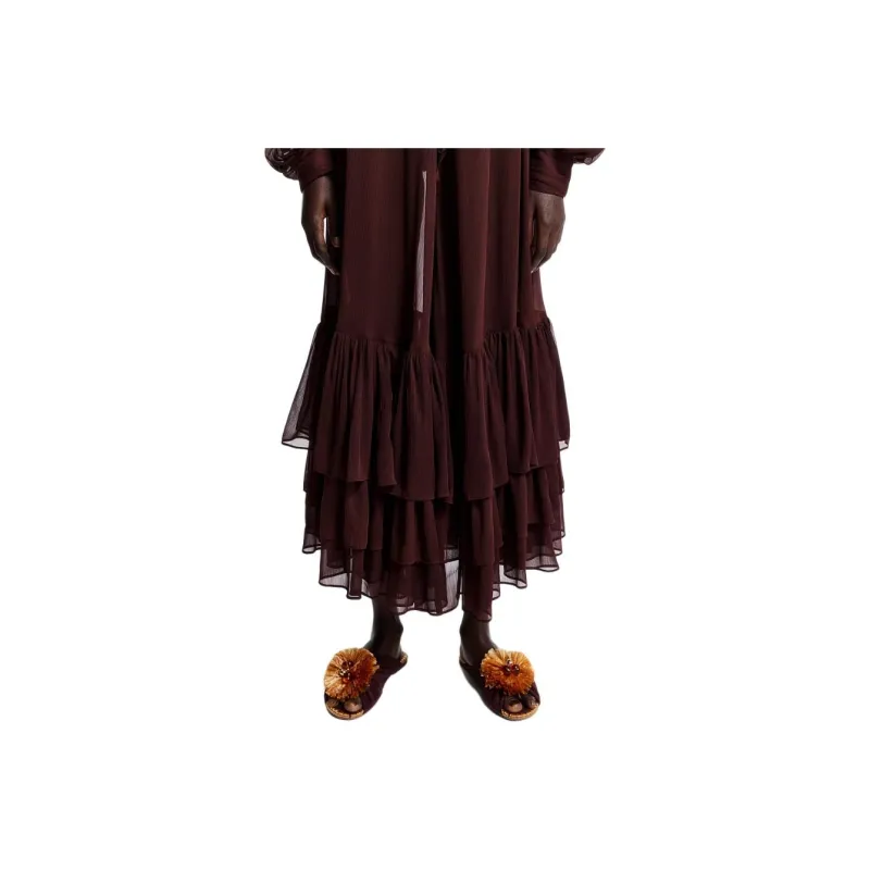 H&M THE WHITE LOTUS Collaboration Long Sleeved Dresses Women's Burgundy-4