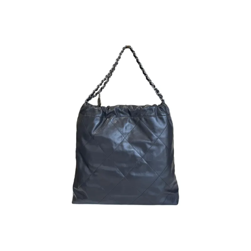 CHANEL 22Bag Shiny Calfskin Hobo Bag Shoulder Bag Medium Size Women's Dark Gray-1
