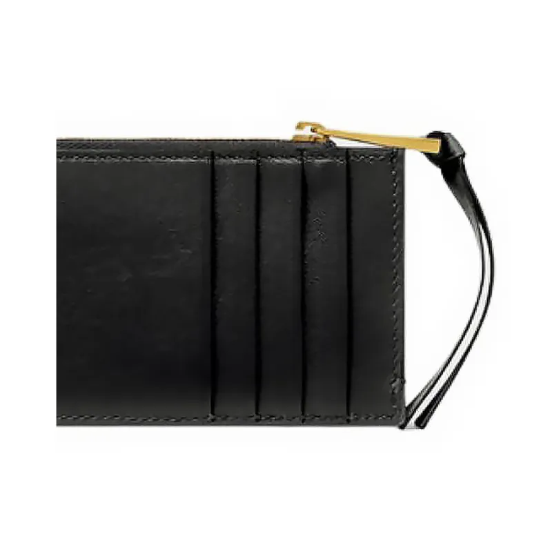 FANSIZHE Tag Lambskin Card Holder Women's Black & Gold-3