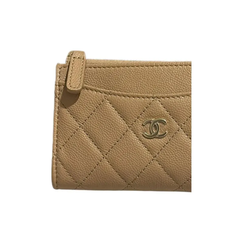 CHANEL Grain Litchi Grain Cow Leather Card Holder Women's Beige-2