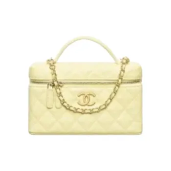 CHANEL Litchi Grain Cow Leather Shoulder Bag, Crossbody Bag, Handbag Small Size Women's Yellow