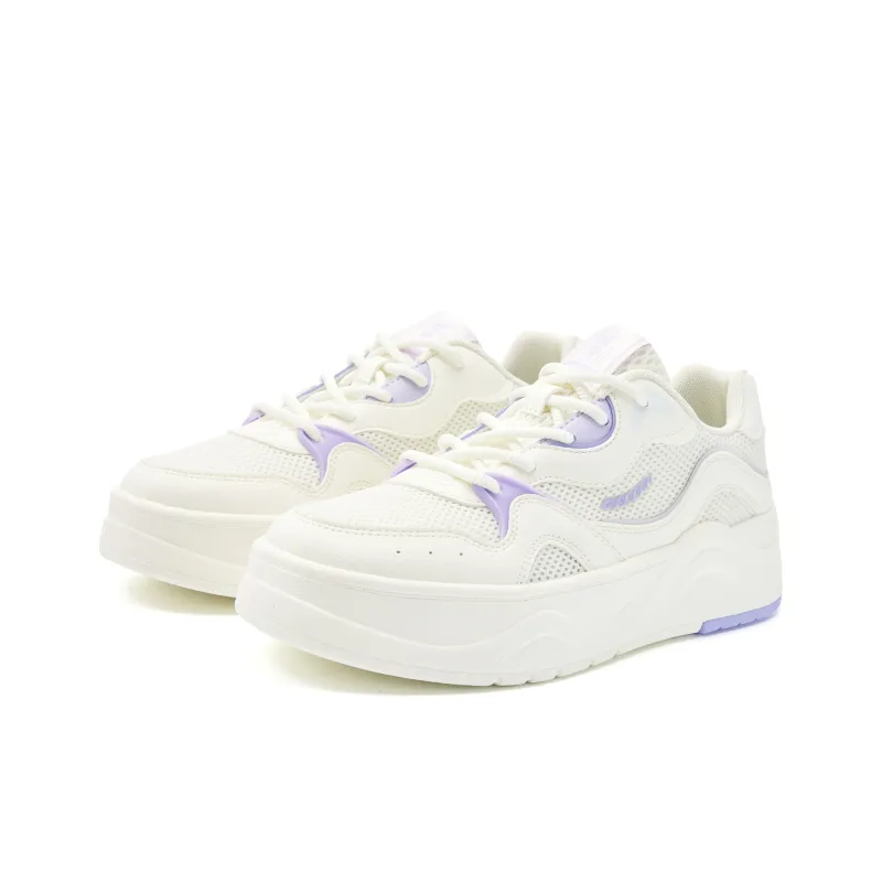 QIAODAN Anti Slip Wear Resistant Low Top Skateboard Shoes Women's White Purple-2