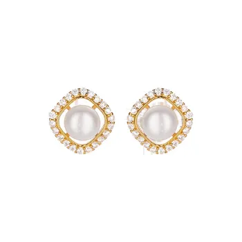 Old Fu Gold Pearl Stud Earrings Women's