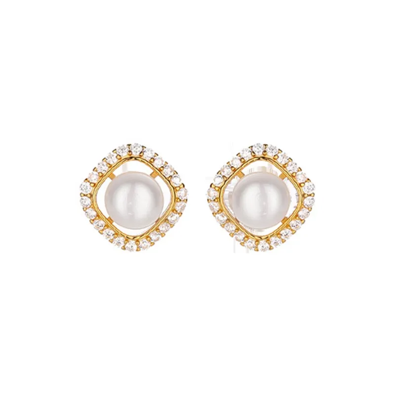 Old Fu Gold Pearl Stud Earrings Women's-0