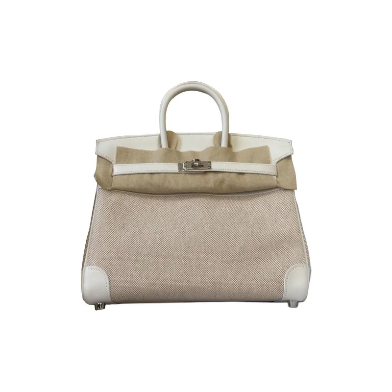HERMES Birkin Swift Leather With Canvas Bag Birkin Bag Handbag Women's New White-0