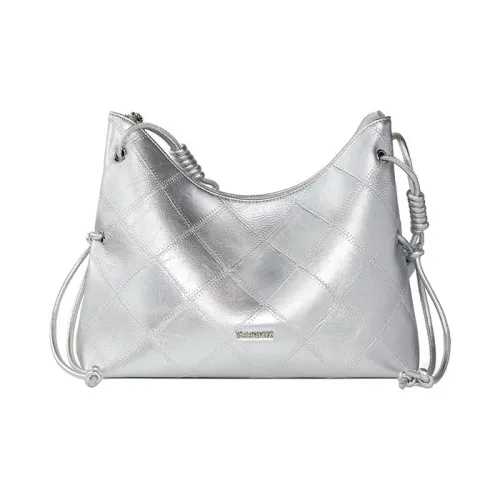 Teenmix Cow Leather With Synthetic Leather Handbag, Shoulder Bag, Crossbody Bag Regular Women's Black/Space Silver/Ecru