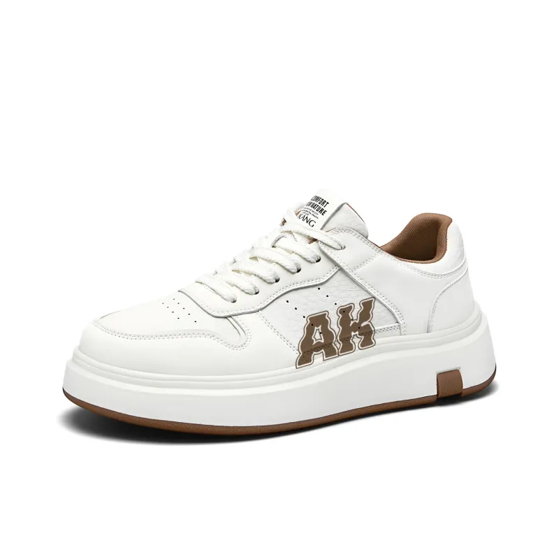 AOKANG Air Force One Series Skateboard Shoes Men Low Top White Red, White Brown-22