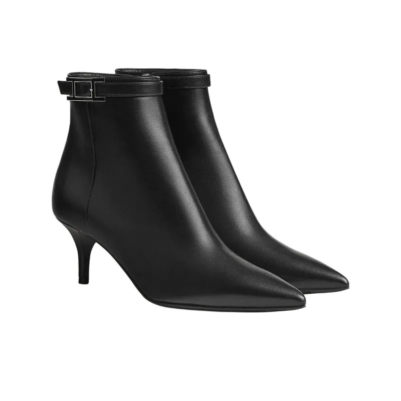 HERMES Blanche Ankle Boots 6cm Women's Black-2