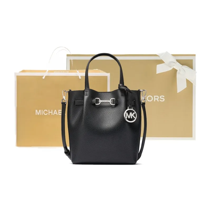 MICHAEL KORS Cow Leather Litchi Grain Shoulder Bag, Crossbody Bag, Handbag Small Size Women's Black-5