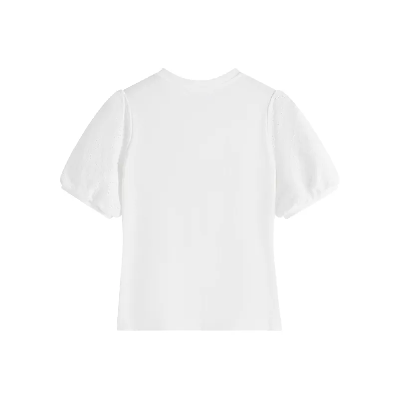 HANDAIWEI Puff Sleeve T Shirt Women's White-1
