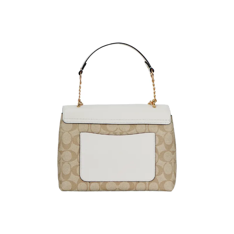 COACH Tammie Canvas With Leather And Precise Pebbled Leather Shoulder Bag Crossbody Bag Large Size Women's Khaki White-2