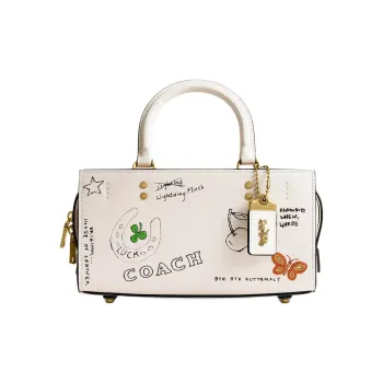 COACH Rogue Leather One Shoulder Handbag Medium Size Women's Pink White