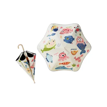 MAYDU Single Layer Pulley Cute Cartoon Portable Kids Umbrella