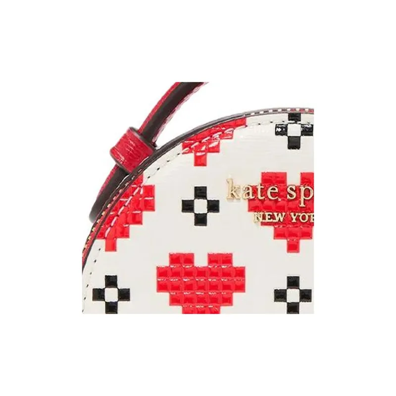 Kate Spade Cowhide Split Leather Handbag Small Size Women's Cream White & Red-3