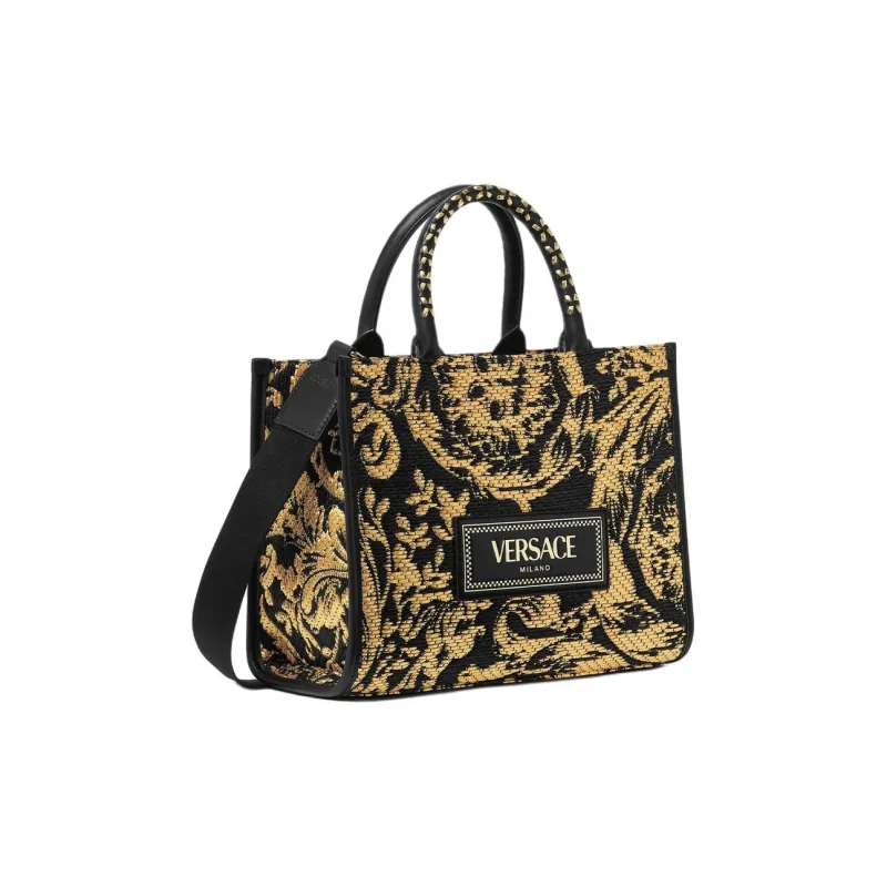 FANSIZHE Barocco Viscose Tote Bag, Shopping Bag, Shoulder Bag, Handbag Trumpets Women's Black & Gold-1