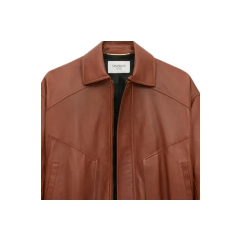 SAINT LAURENT Leather Bomber Jacket-5