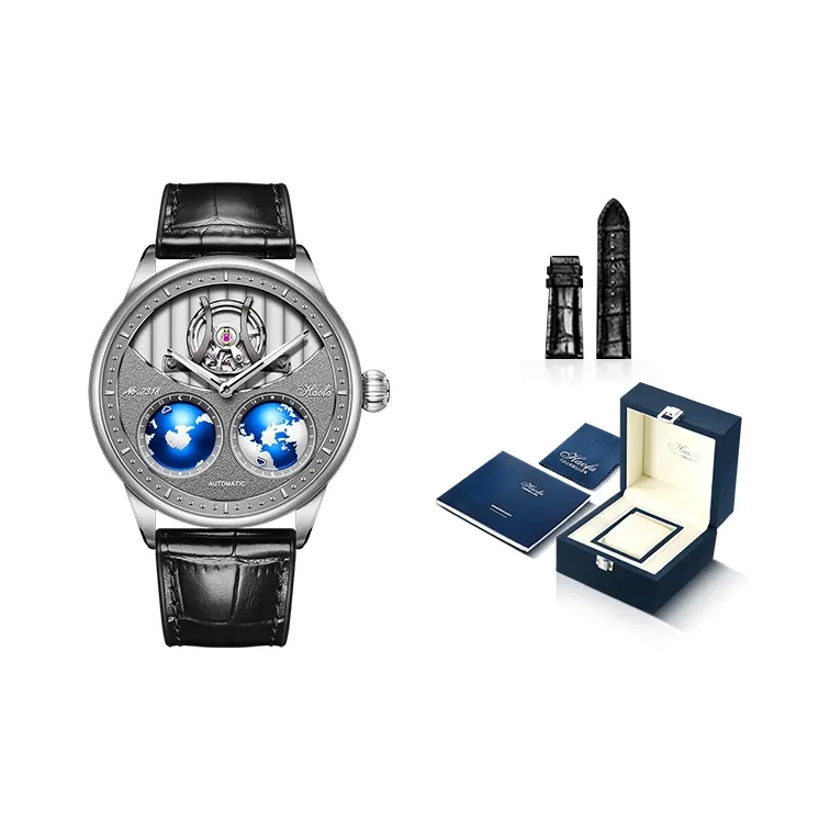 HaofaTourbillon Automatic Mechanical Movement Rubber Strap Watch Men's Watches Silver Dial-2