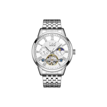 Lee Wrist Watch Automatic Mechanical Movement Steel Strap Black Dial Men's Watches Node Holiday Box