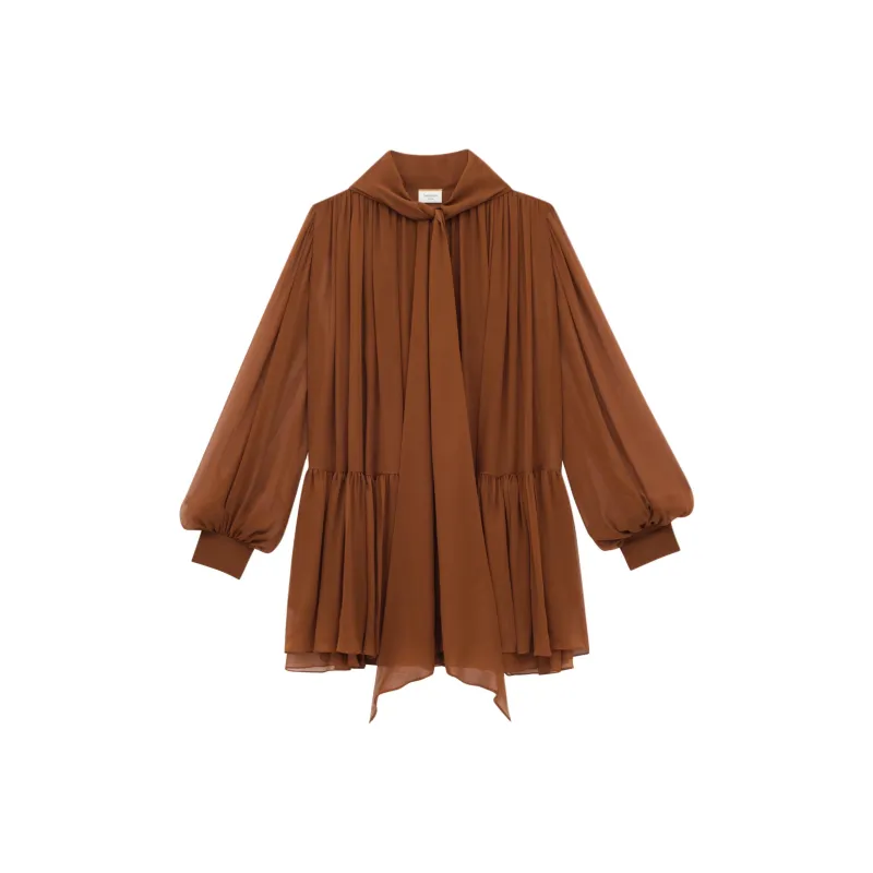 SAINT LAURENT Long Sleeved Dress Women's Brown-1