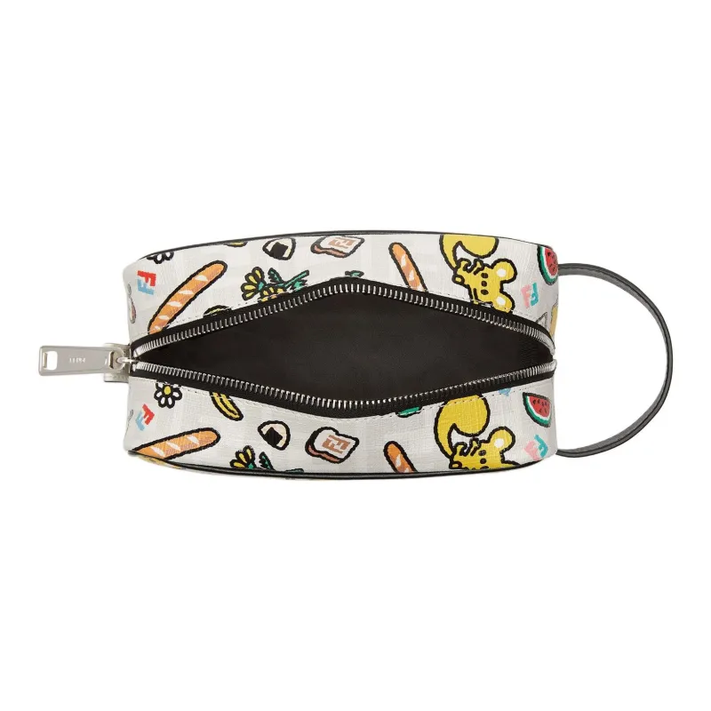 FENDI Baguette Polyurethane Makeup Bag Small Size Unisex White & Multicolor-2