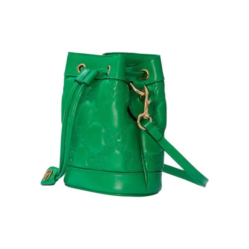 GUCCI GG Matelassé Leather Bucket Bags Shoulder Bag Crossbody Bag Women's Green-0