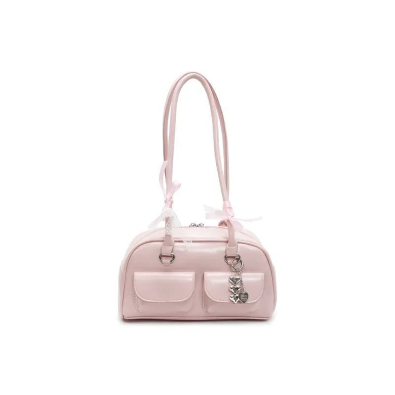Yalu PU Bowling Bag, Shoulder Bag Women's Black/Ecru/Burgundy/Blue/Pink-29