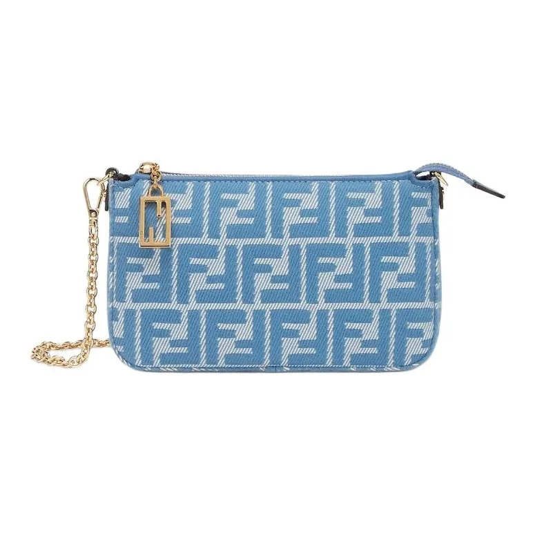 FENDI Baguette Cotton With Calfskin Clutch Women's Blue-0