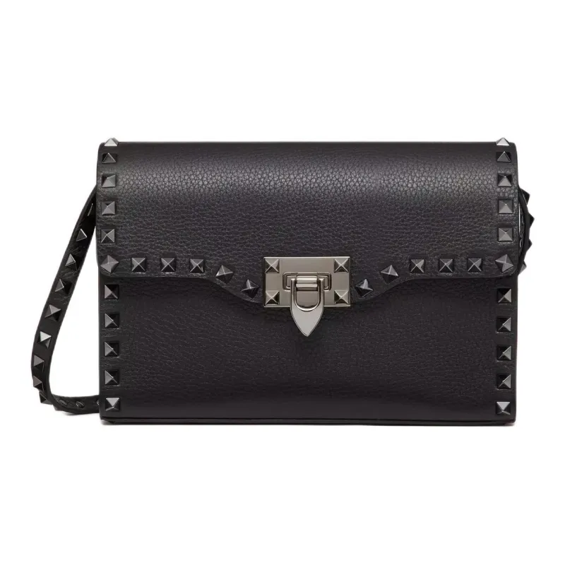 Valentino ROCKSTUD Cow Leather Shoulder Bag Trumpets Women's Black-0