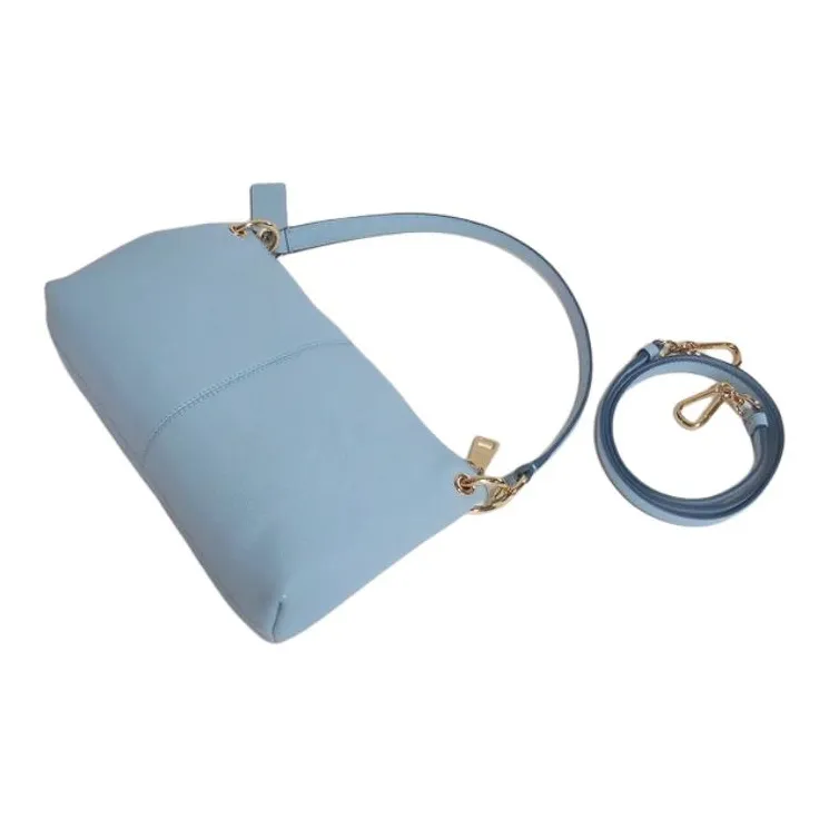 COACH Pebbled Leather Crossbody Bag, Shoulder Bag Large Size Women's Denim Blue-4