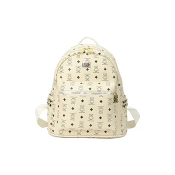 Yalu PU Backpack For High School And University Students Regular Women's Ecru/Pink/Black/Ginger Yellow